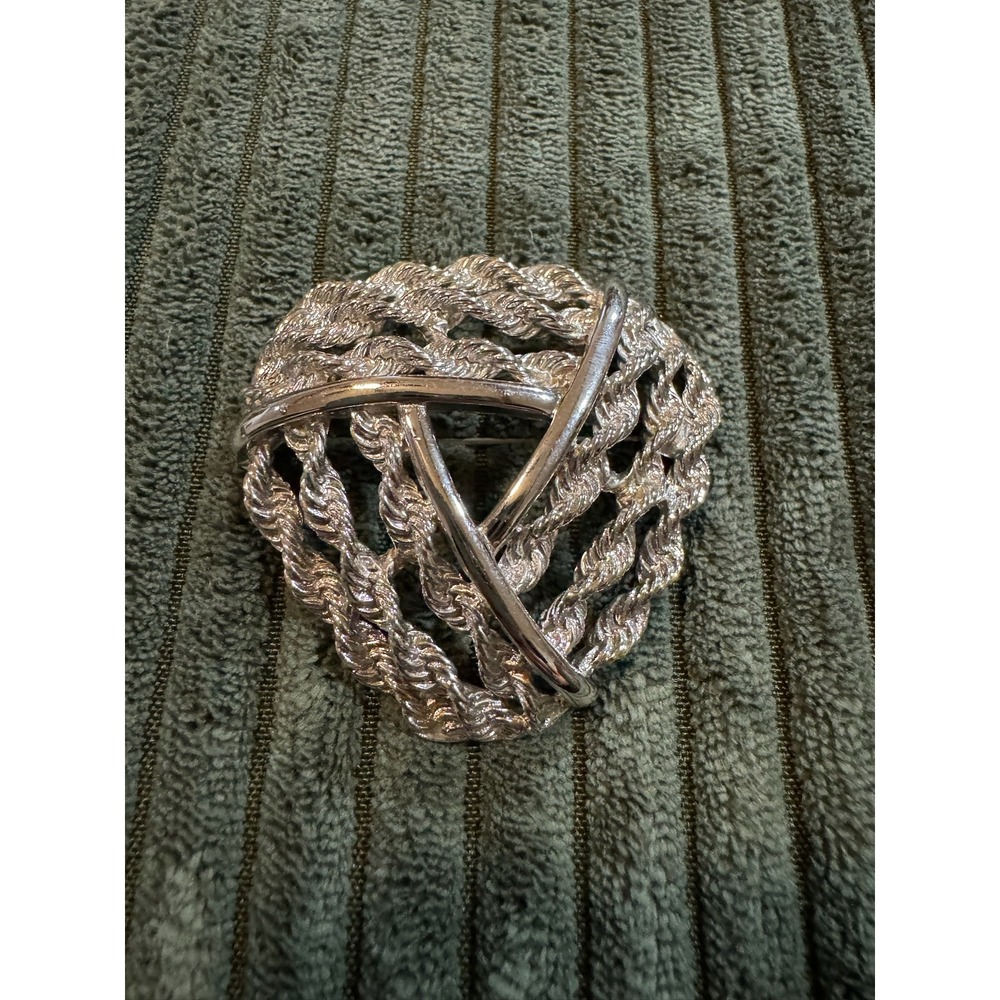 Monet Silver Tone Rope Design‎ Statement Brooch Pin Vintage Jewelry